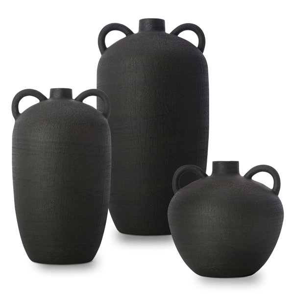 Birch Lane Ensemble de 3 vases de table noirs en céramique Iyanna et